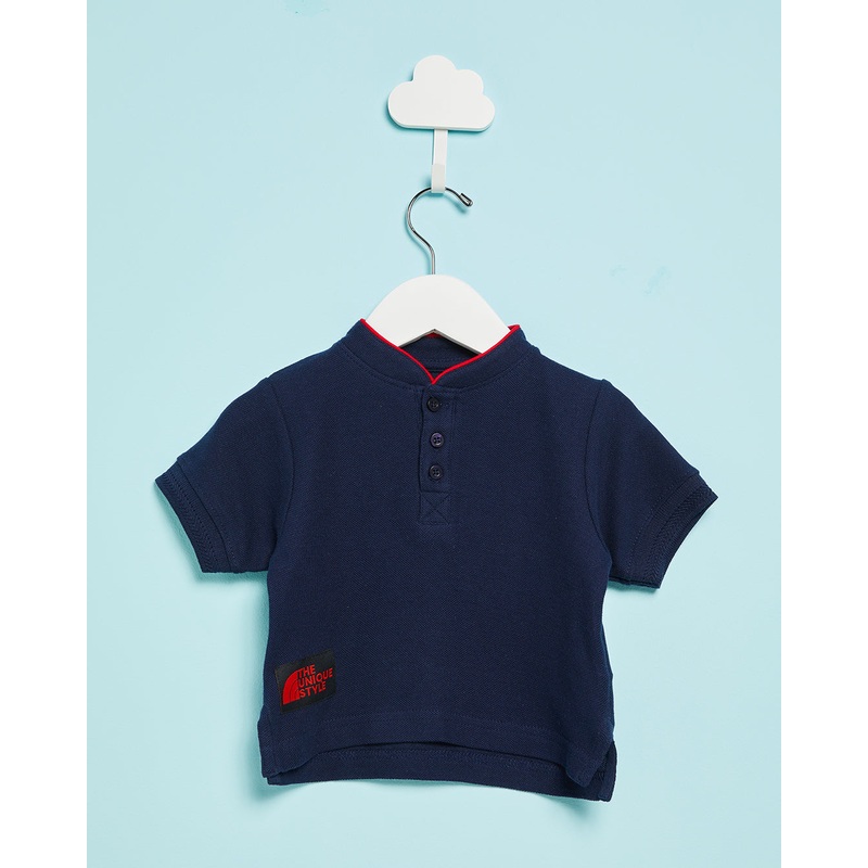 Infant Boys Navy Basic Mandarin Collared Shirt