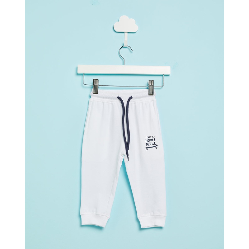 Infant Boys White Printed Track Pants