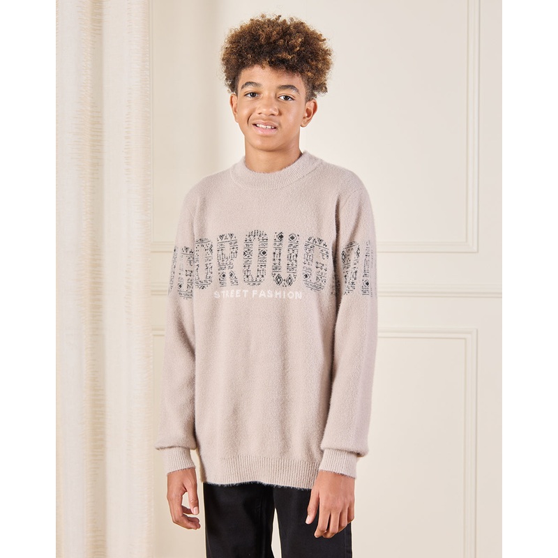 Senior Boys Beige Borough Print Pullover
