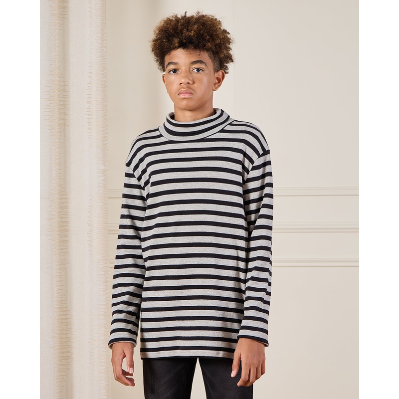 Senior Boys Black And Grey Striped T-Shirt