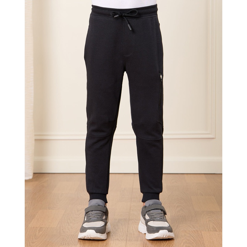 Boys Black Interlock Track Pants