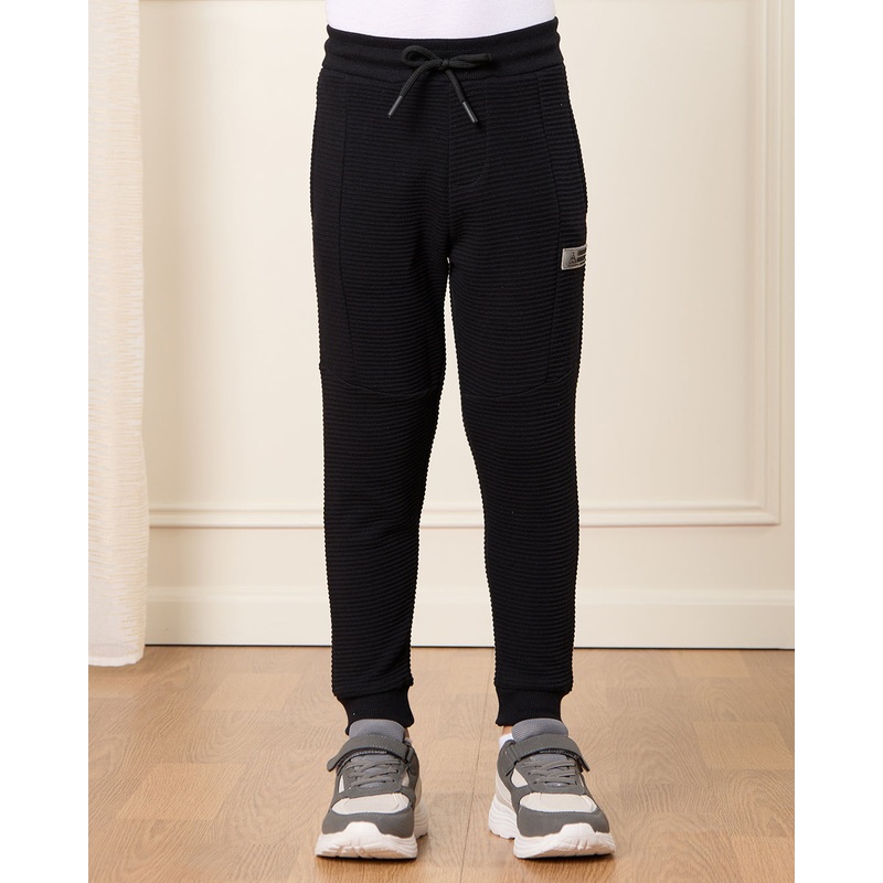 Boys Black Ribbed Ottoman Track Pants