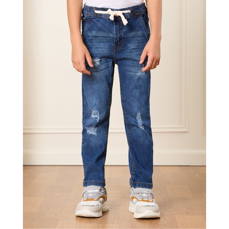 Boys Blue Stretch Denim Jeans With Distress