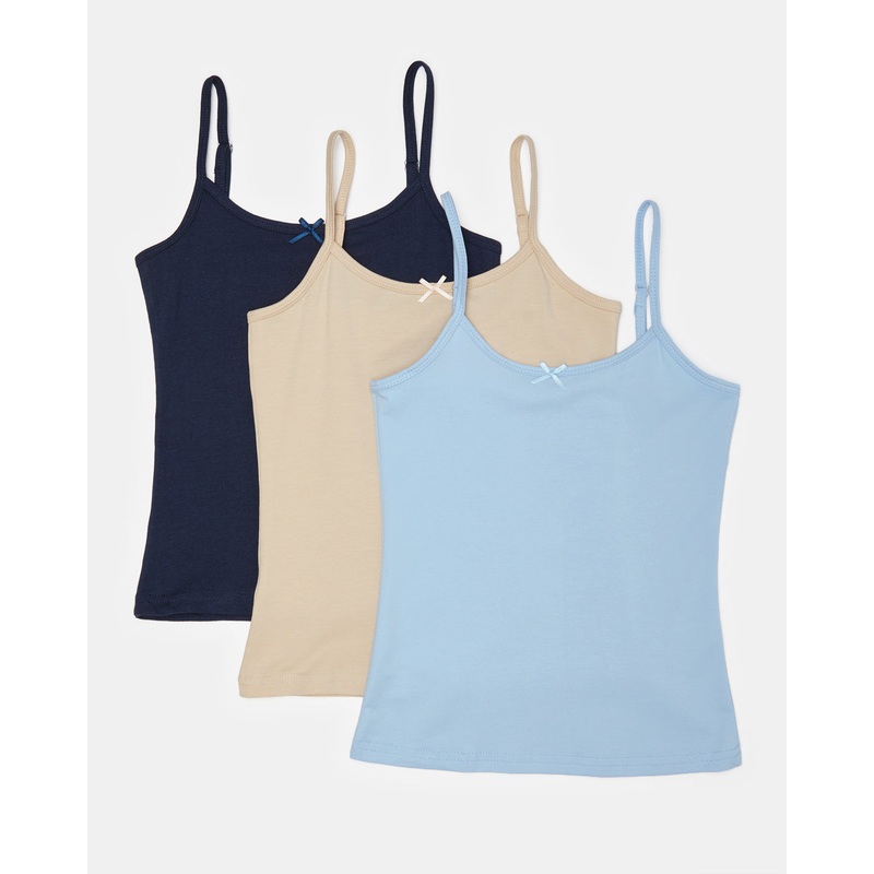 Girls Assorted Plain Basic Vest Set (Pack Of 3)