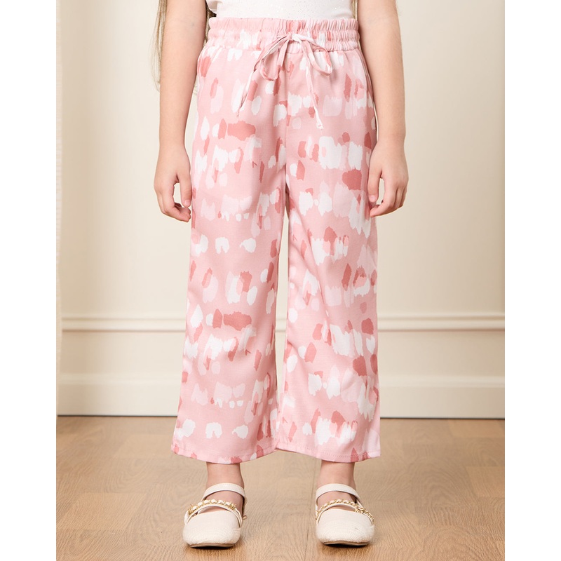 Girls Pink Printed Casual Trousers