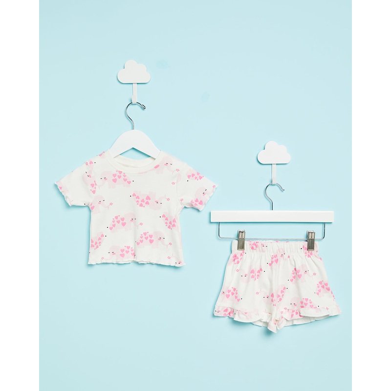 Infant Girls Ivory Elephant Print Set (2 Piece)