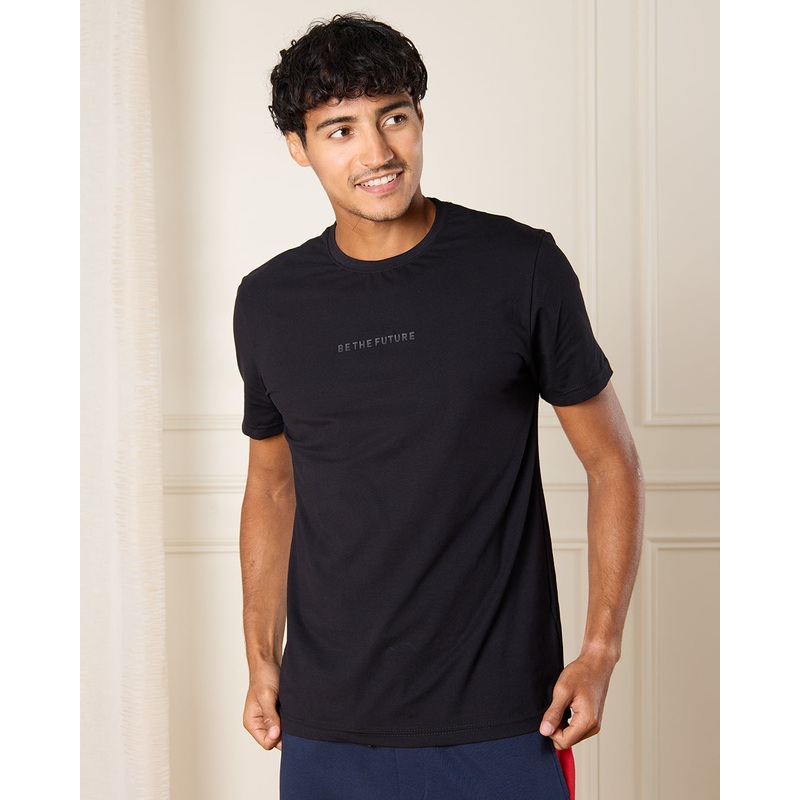 Men Black Be The Future Print Active T-Shirt