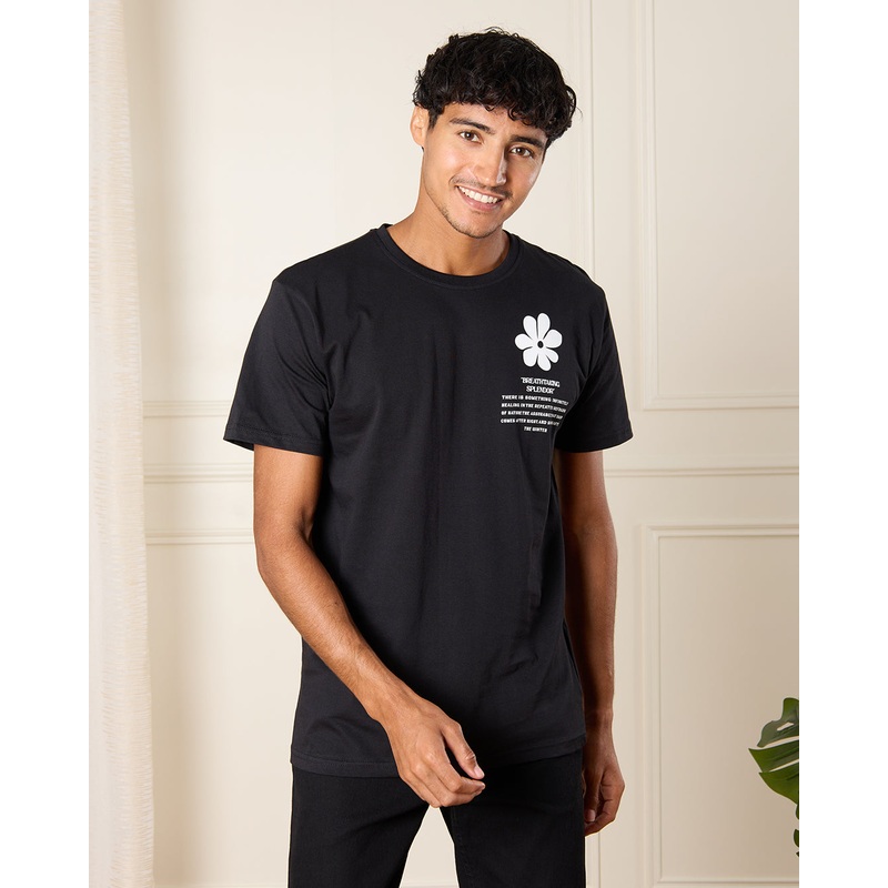 Men Black Floral Print T-Shirt