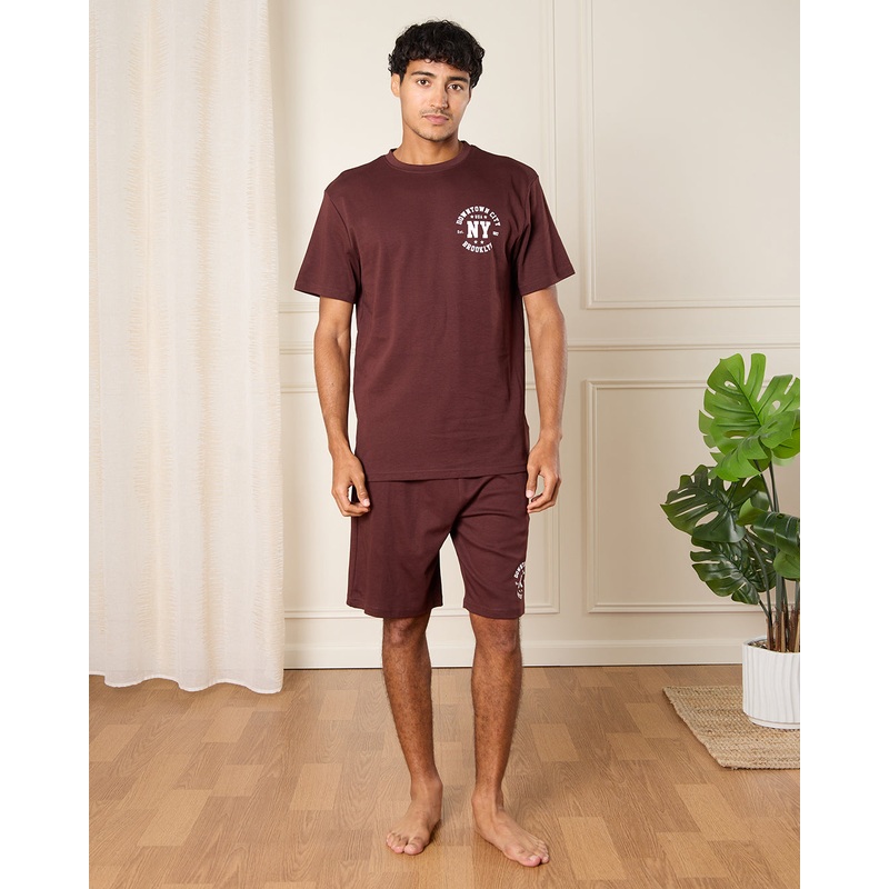 Men Burgundy Plain Pyjama Set (2 Piece)