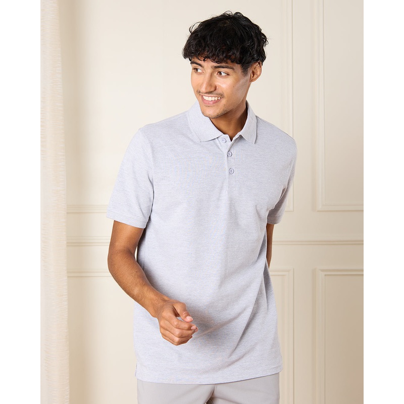 Men Grey Plain Basic Polo Shirt