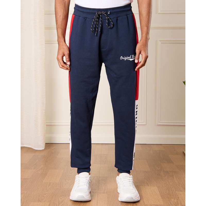Men Navy Printed Active Track Pants