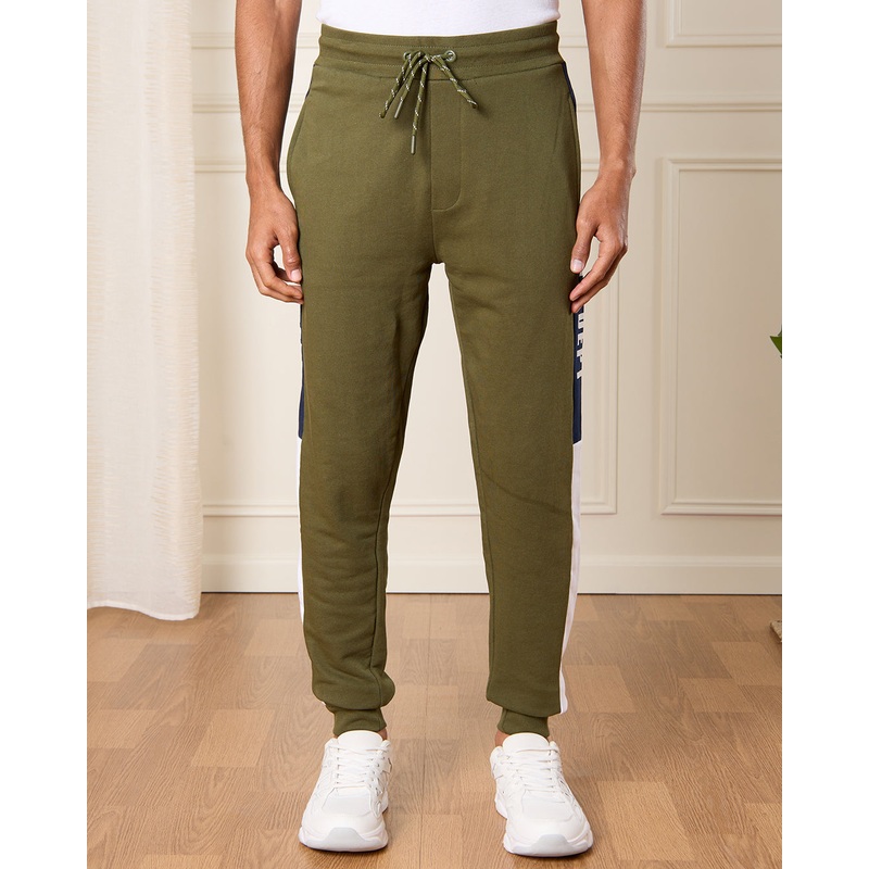 Men Olive Printed Active Track Pants