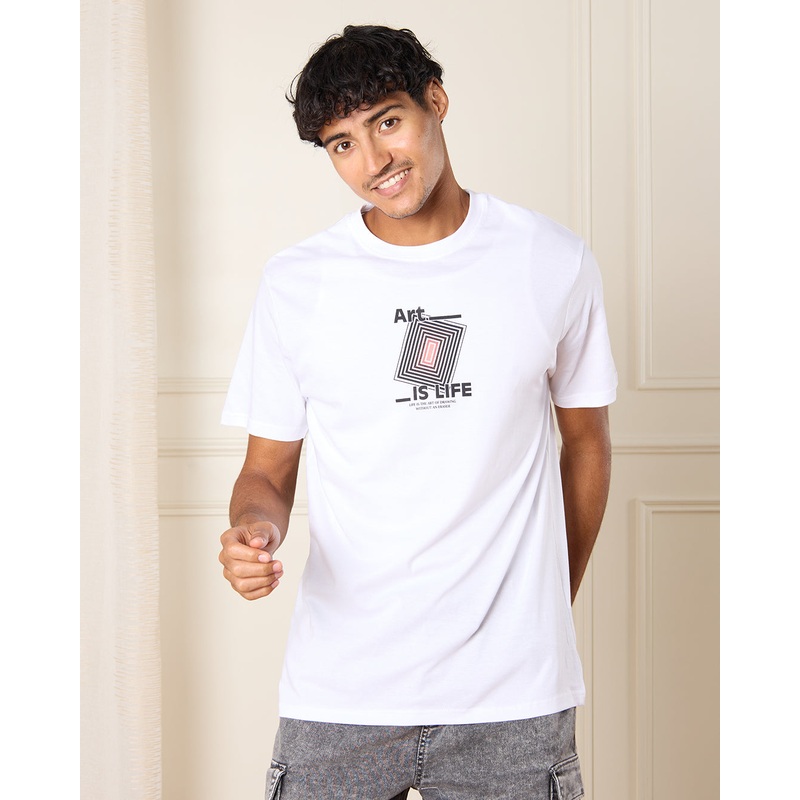 Men White Front And Back Graphic T-Shirt