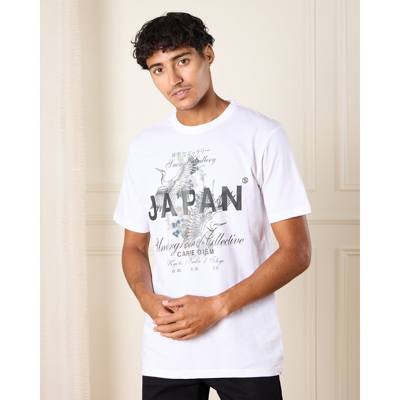 Men White Japan Print T-Shirt|Small|Medium|Large|X-Large|XX-Large
