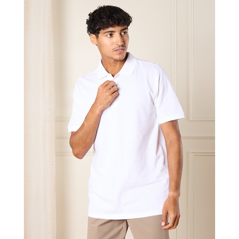 Men White Plain Basic Polo Shirt