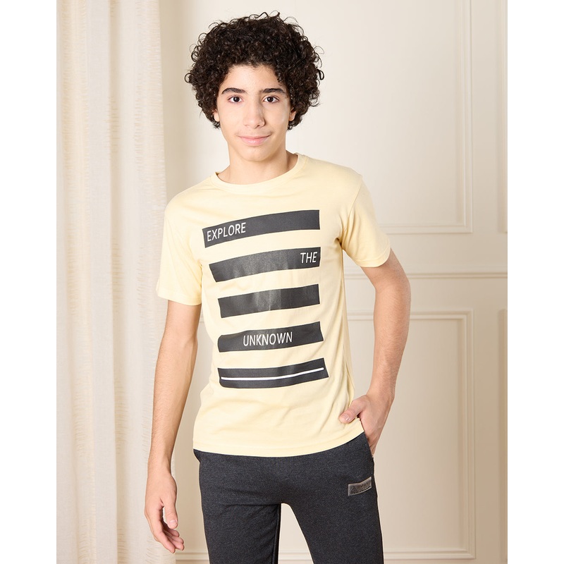 Senior Boys Beige Explore Print T-Shirt