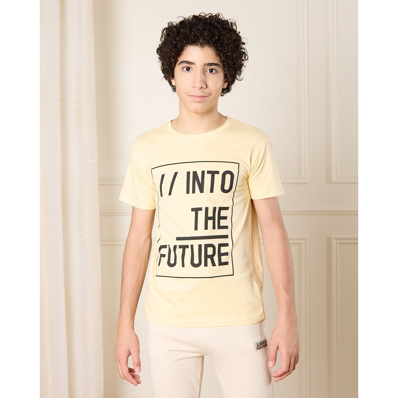 Senior Boys Beige Into The Future Print T-Shirt
