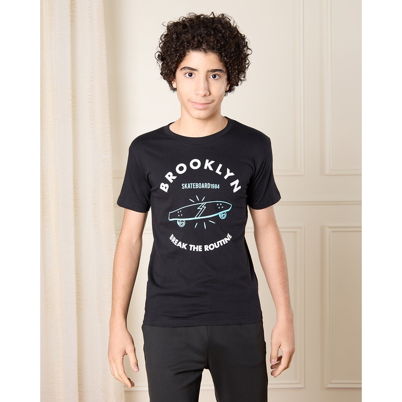 Senior Boys Black Brooklyn Print T-Shirt