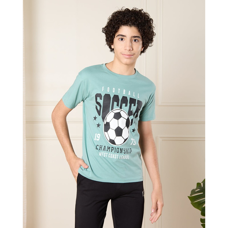Senior Boys Blue Soccer Print T-Shirt