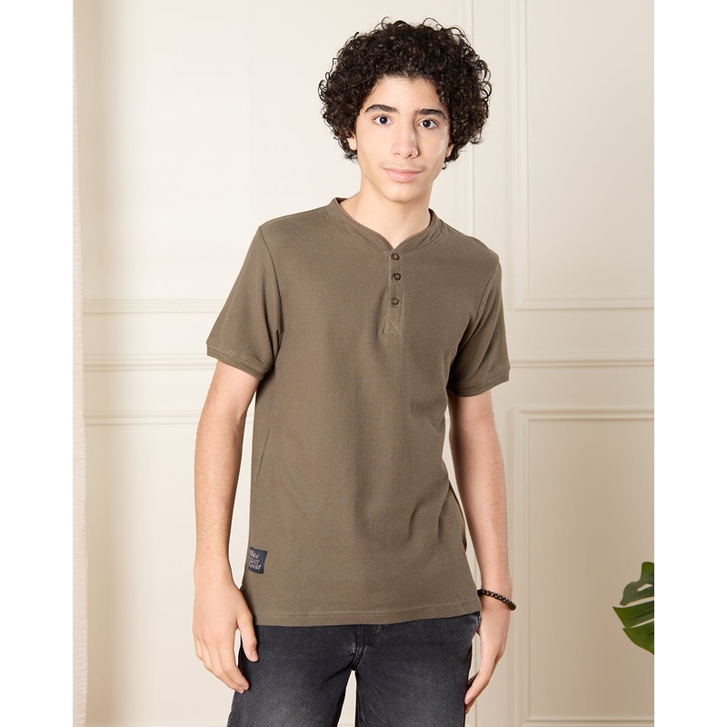 Senior Boys Brown Mandarin Collar Polo Shirt