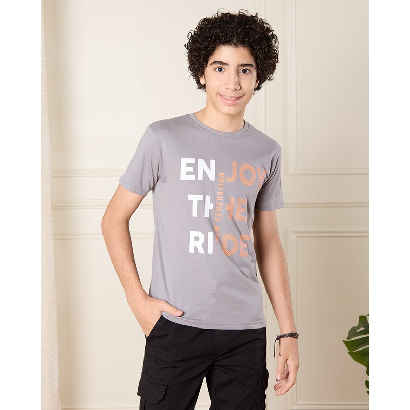 Senior Boys Grey Enjoy The Ride Print T-Shirt