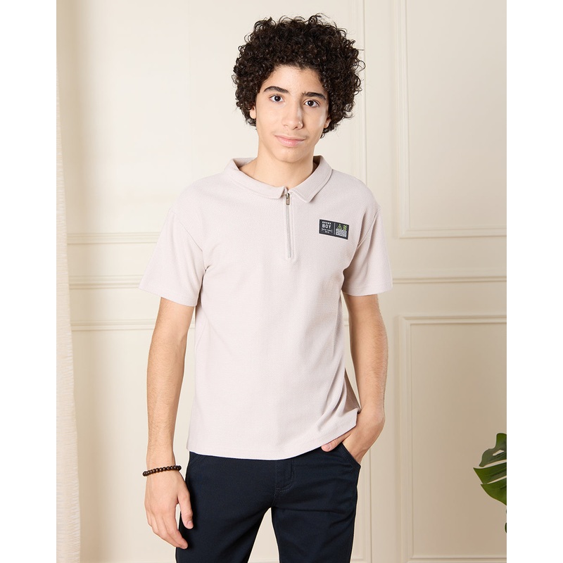 Senior Boys Grey Zipper Polo T-Shirt