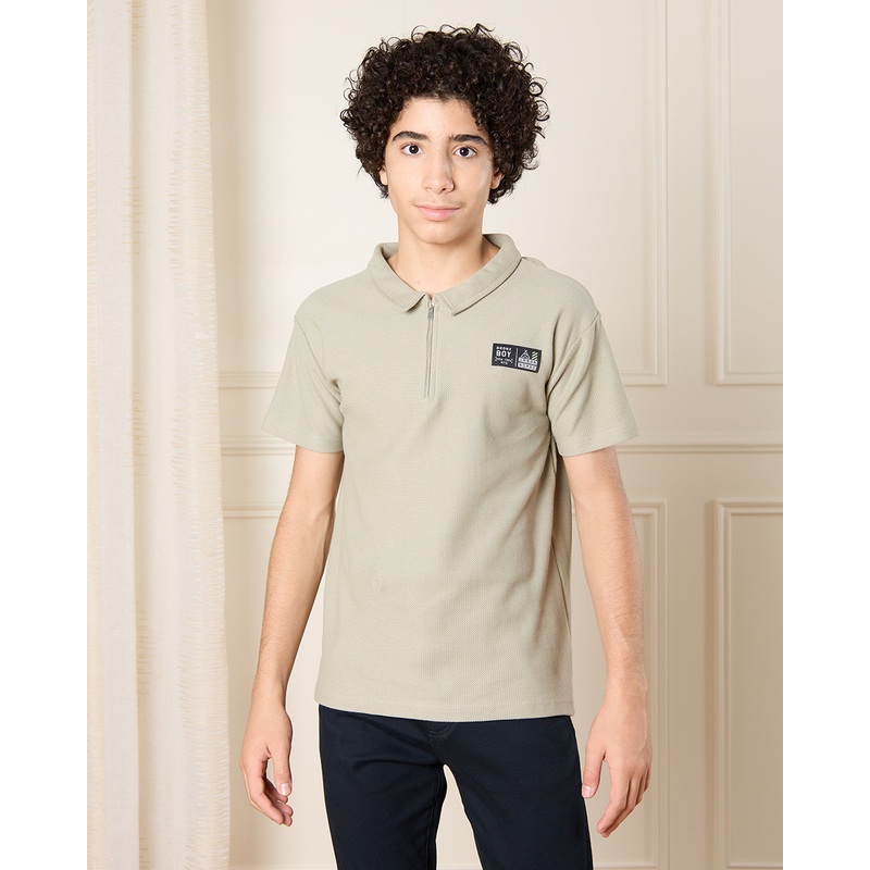 Senior Boys Olive Zipper Polo T-Shirt