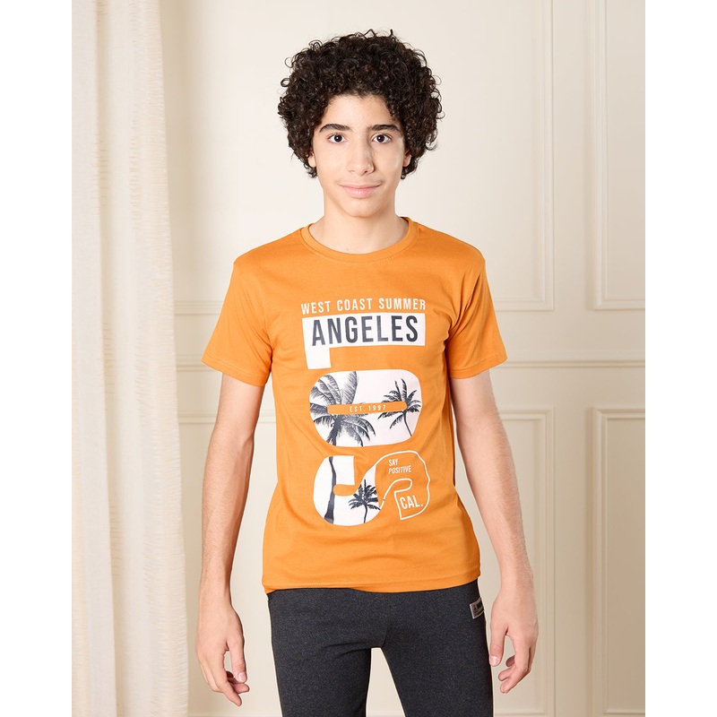 Senior Boys Orange Printed T-Shirt