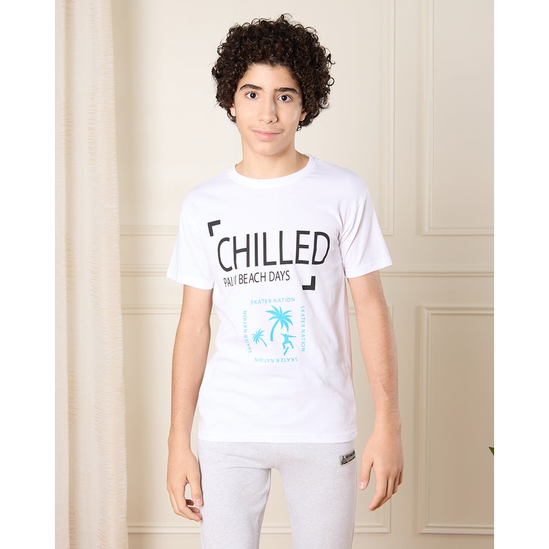 Senior Boys White Chilled Print T-Shirt