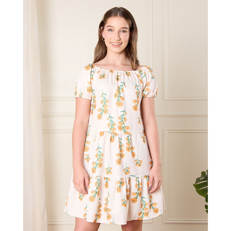 Senior Girls White Floral Print Casual Dress