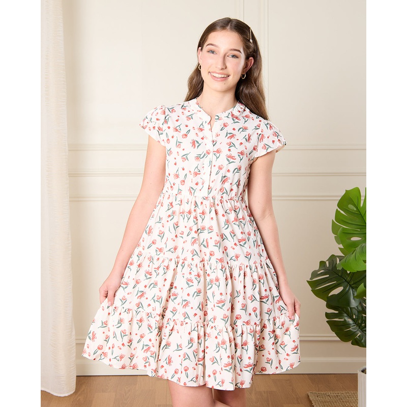 Senior Girls White Printed Dress
