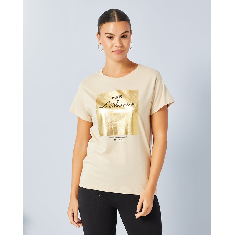 Woman Beige Graphic T-Shirt|Small|Medium|Large|X-Large