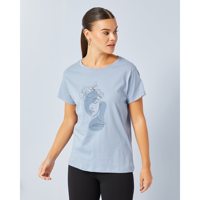 Women Blue Basic Graphic T-Shirt