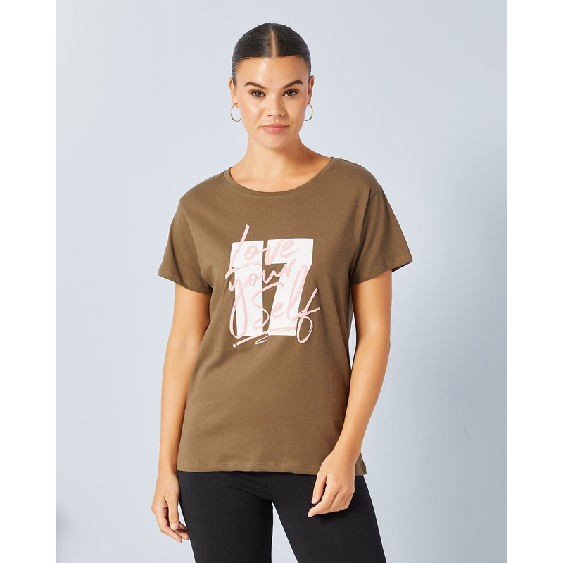 Women Brown Basic Graphic T-Shirt