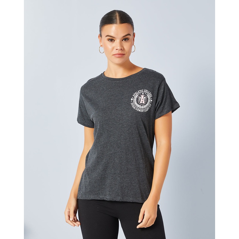 Women Charcoal Basic Graphic T-Shirt