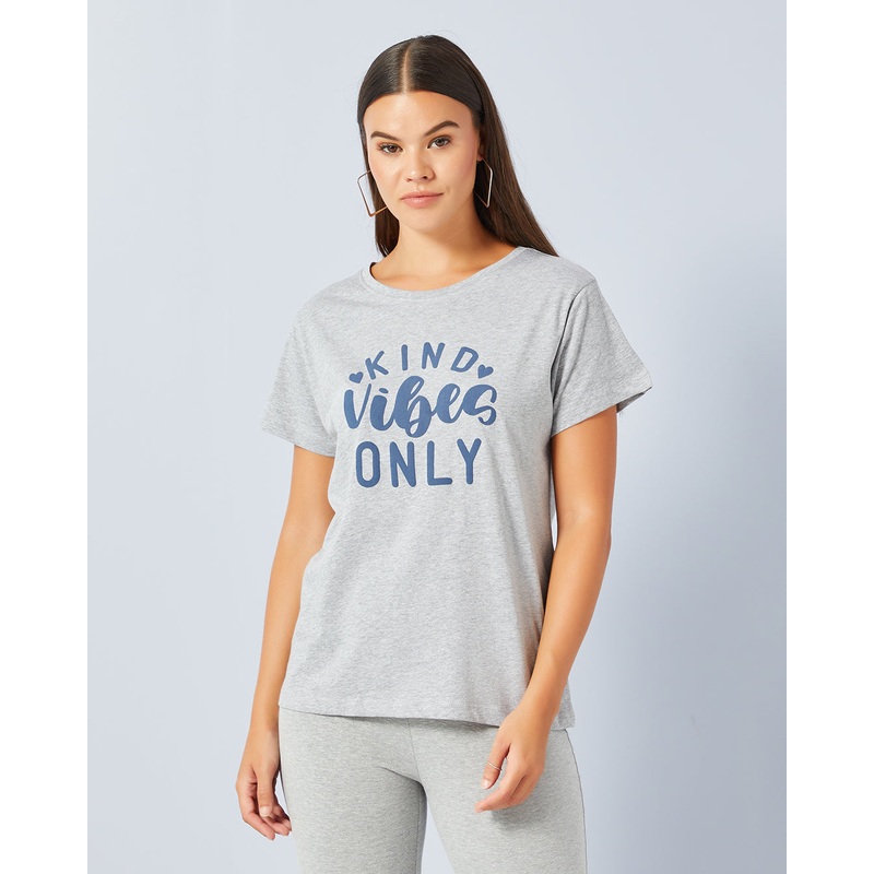 Women Grey Printed Basic T-Shirt