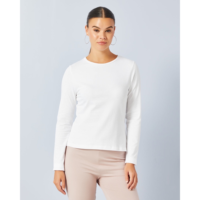 Women White Solid Long Sleeve T-Shirt