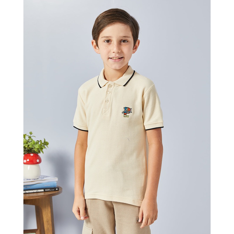 Boys Beige Basic Tipping Polo Shirt