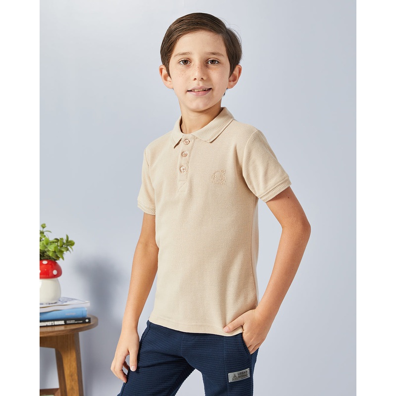 Boys Beige Solid Polo Shirt|2-3 Years|3-4 Years|4-5 Years|5-6 Years|6-7 Years|7-8 Years