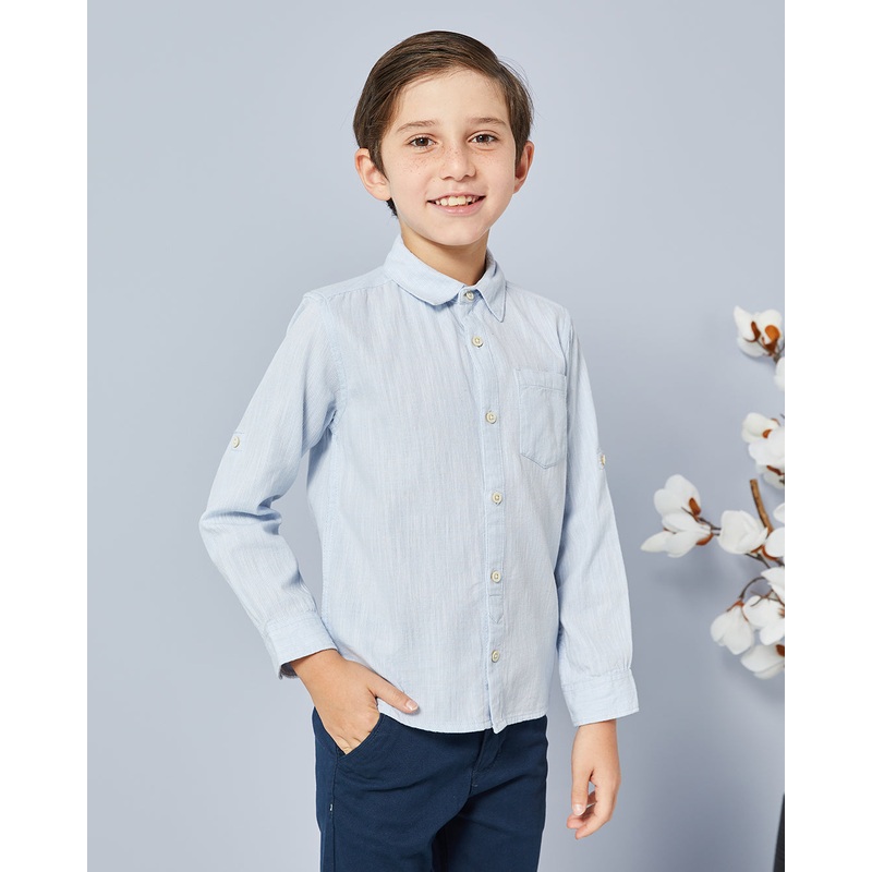 Boys Blue Collared Long Sleeve Shirt