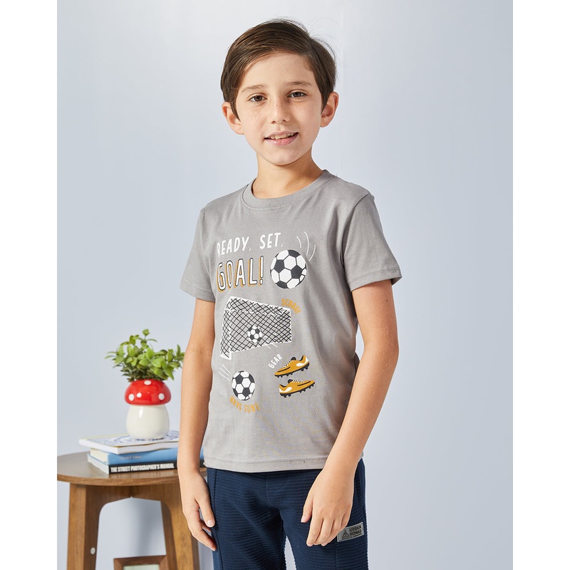 Boys Grey Football Print T-Shirt