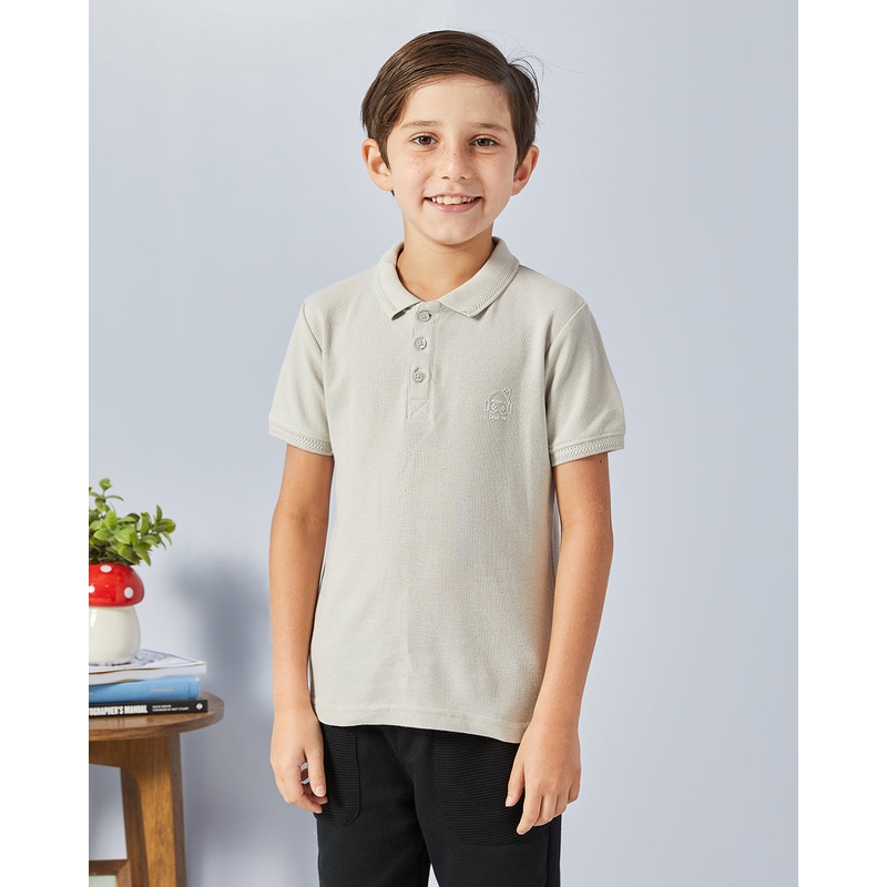 Boys Grey Solid Basic Polo Shirt