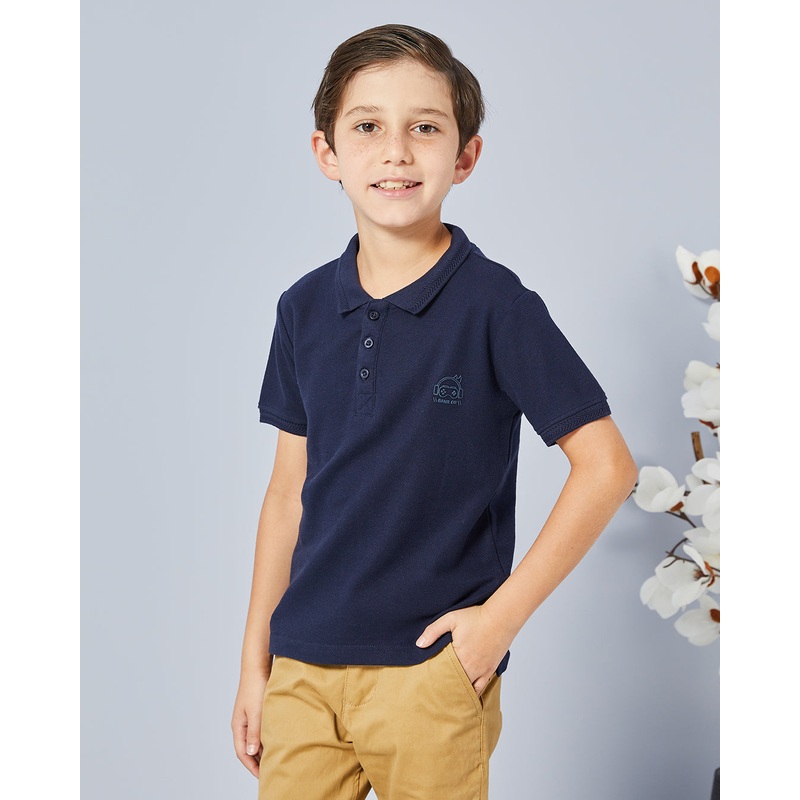 Boys Navy Solid Basic Polo Shirt