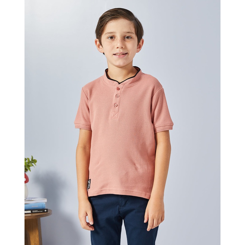 Boys Pink Mandarin Collared Polo Shirt