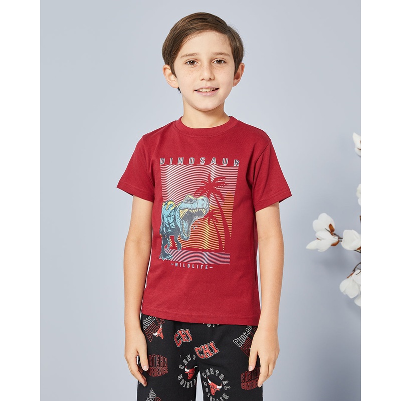 Boys Red Dino Print T-Shirt|2-3 Years|3-4 Years|4-5 Years|5-6 Years|6-7 Years|7-8 Years