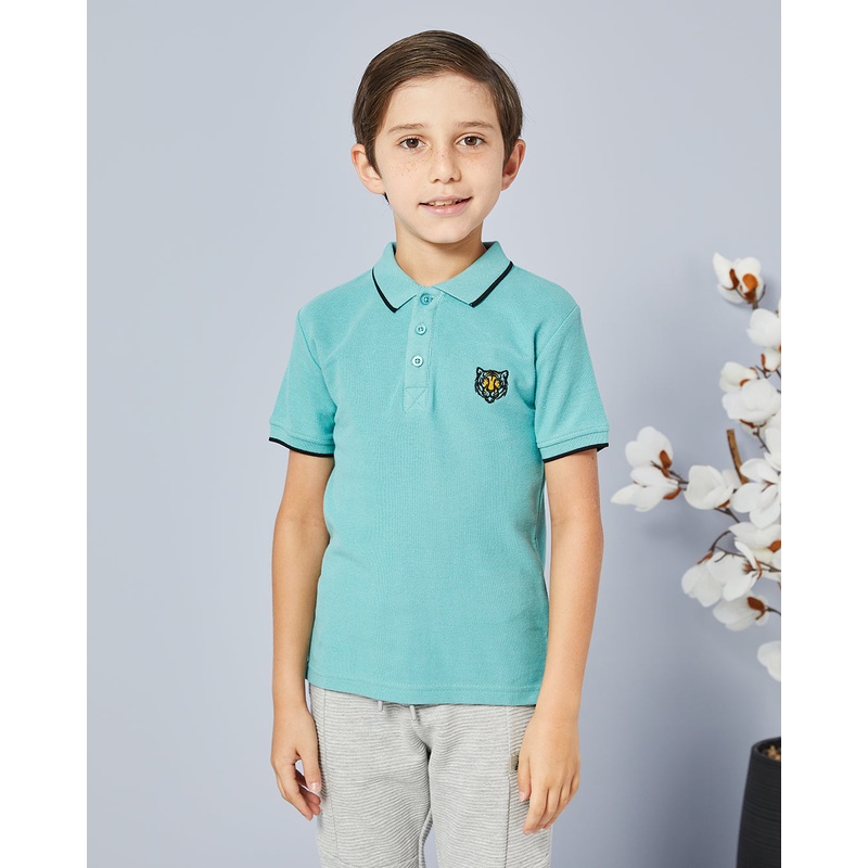 Boys Teal Basic Tipping Polo Shirt