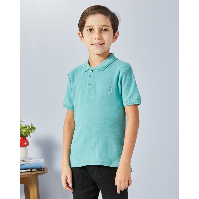 Boys Teal Jacquard Collared Polo