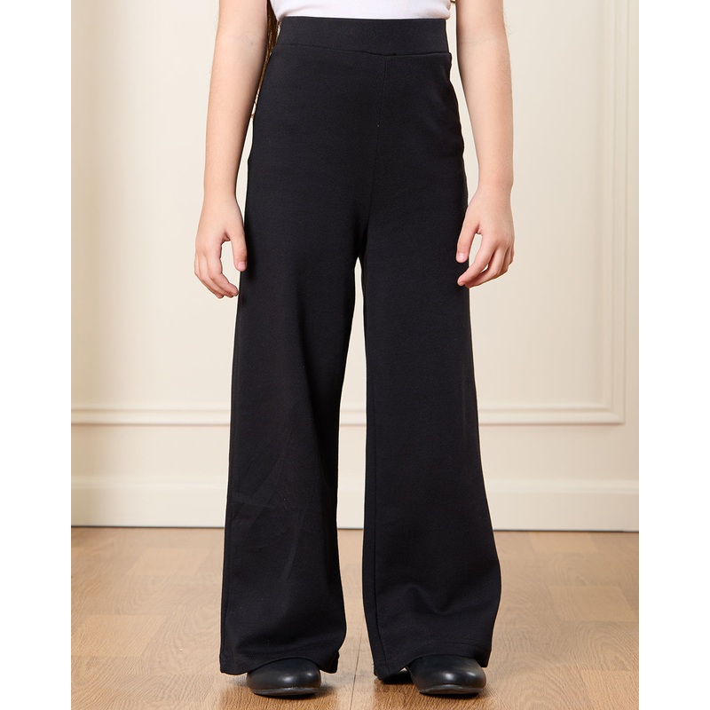 Girls Black Solid Wide Leg Pant