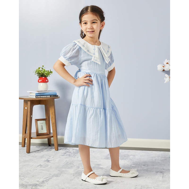 Girls Blue Embellished Dress|2-3 Years|4-5 Years|6-7 Years|7-8 Years