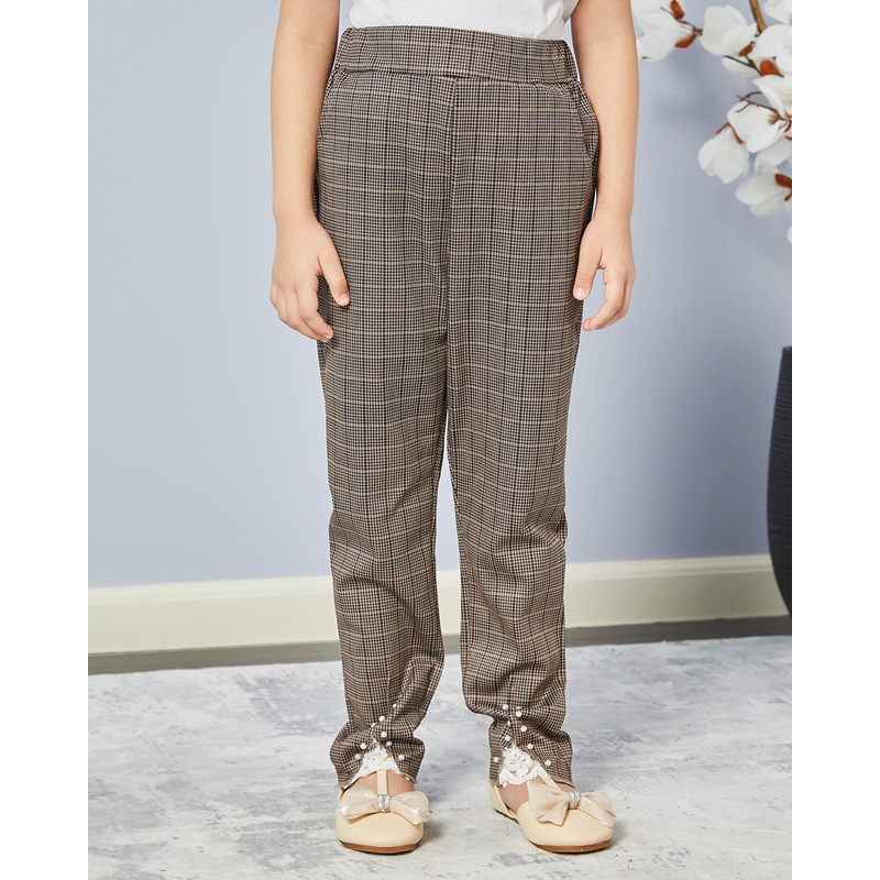 Girls Brown Checkered Pants|2-3 Years|4-5 Years|6-7 Years|7-8 Years
